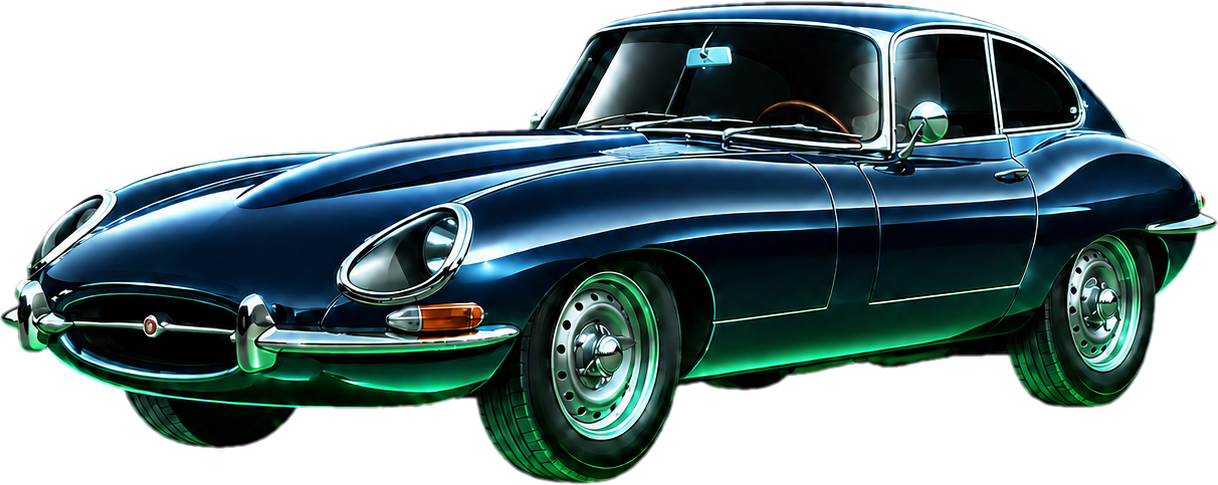 Clásico coupé verde oscuro con contornos neón